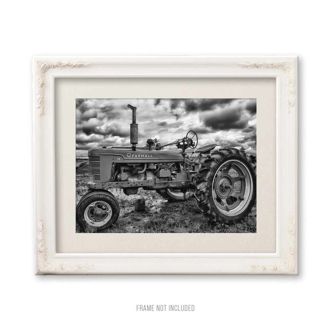 black and white old tractor kitchen art