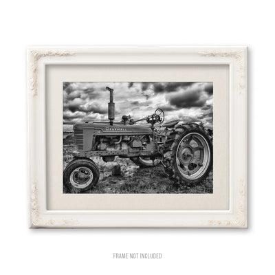 black and white old tractor kitchen art