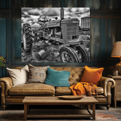 Rustic Farmall Tractor Black and White Wall Artwork