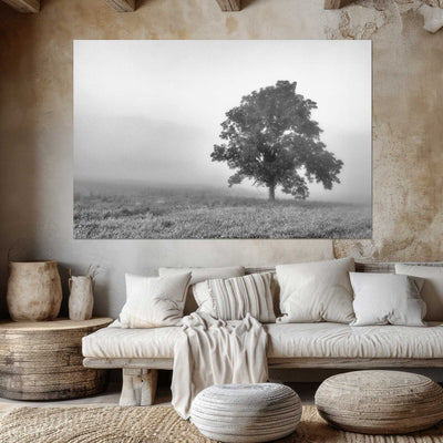 Tree in a Foggy Field Black and White Print