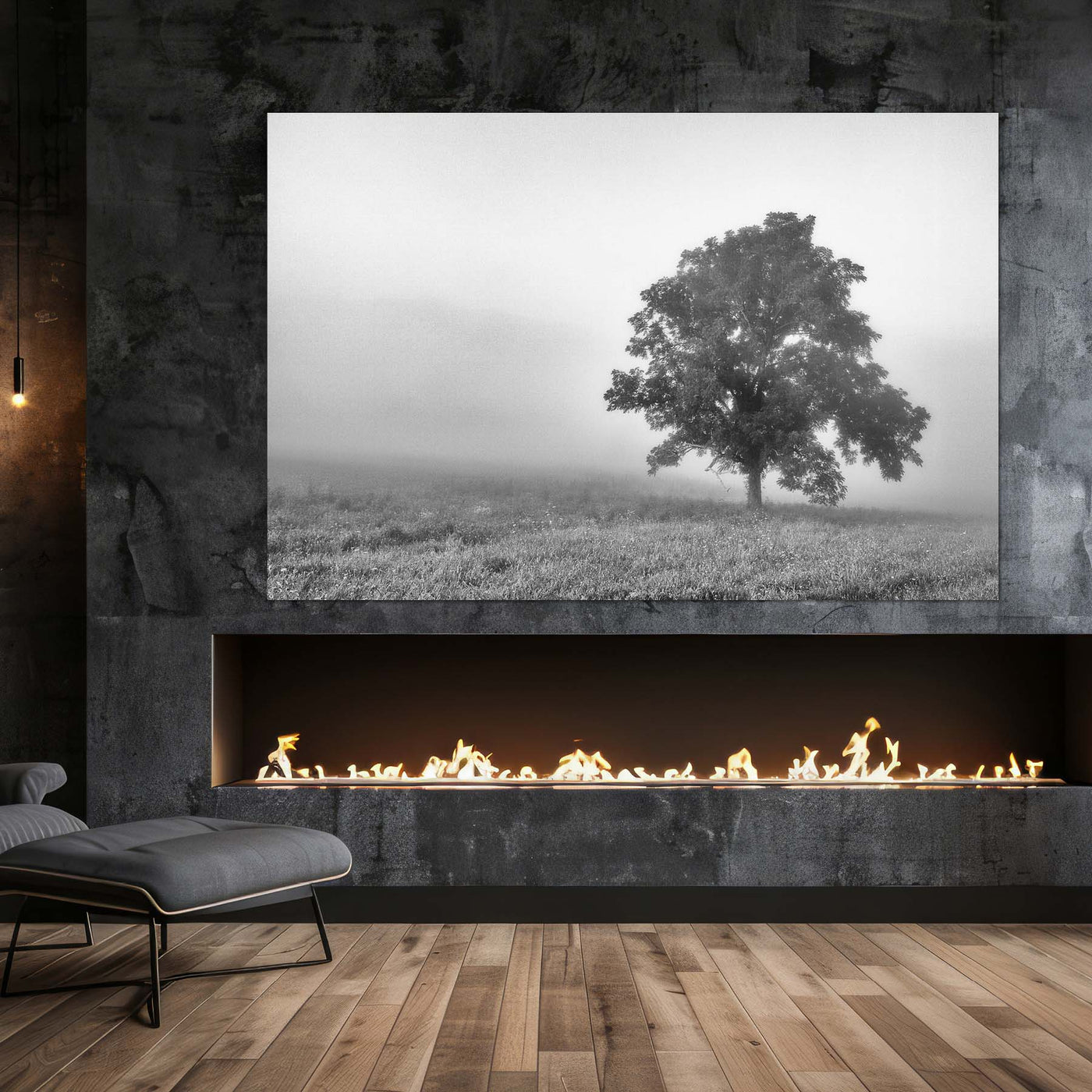 Tree in a Foggy Field Black and White Print