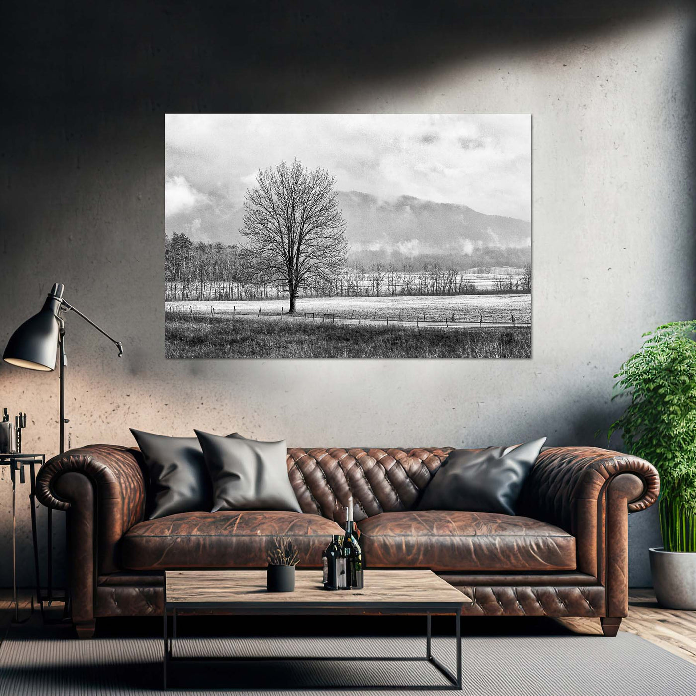 Black and White Tree and Country Road Art Print