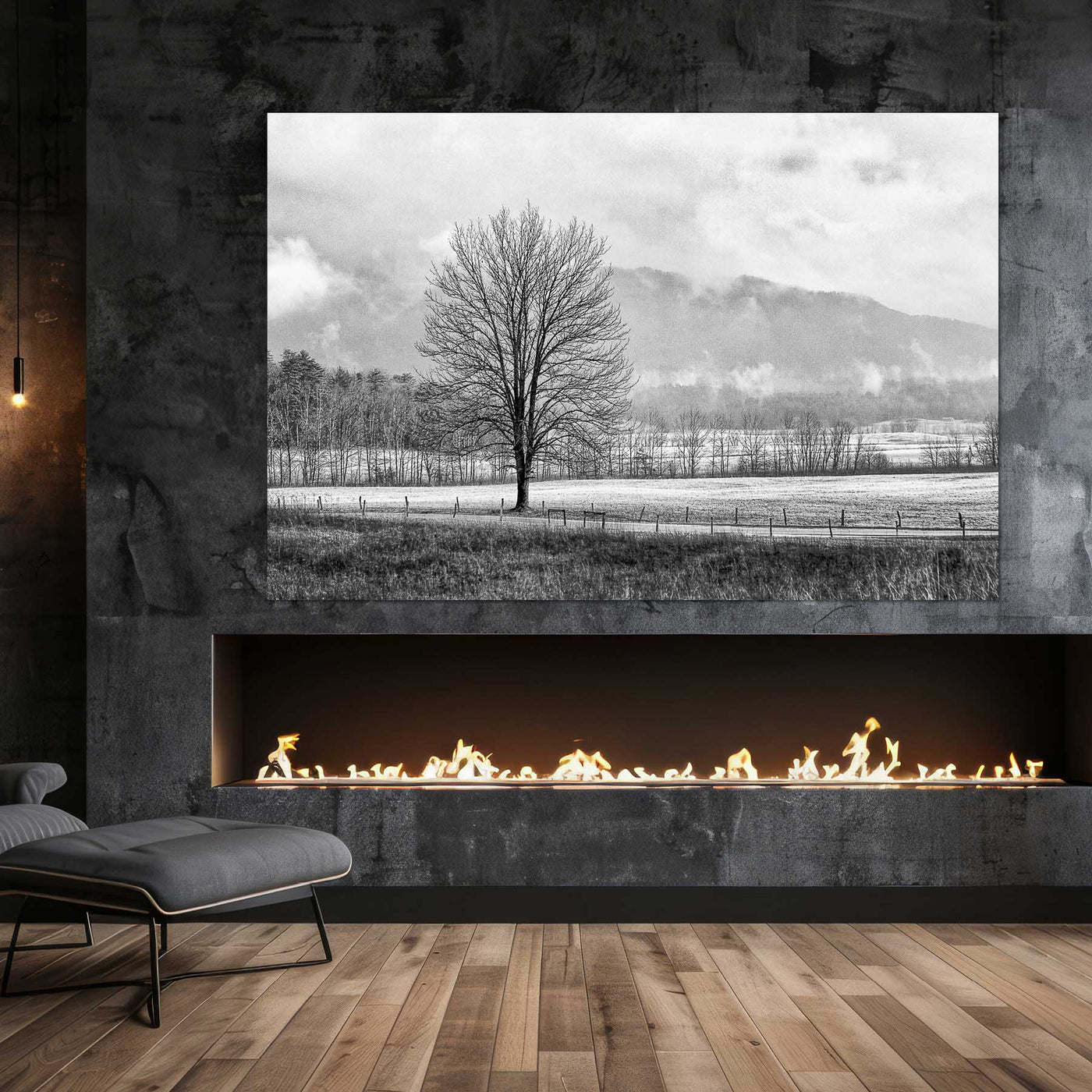 Black and White Tree and Country Road Art Print