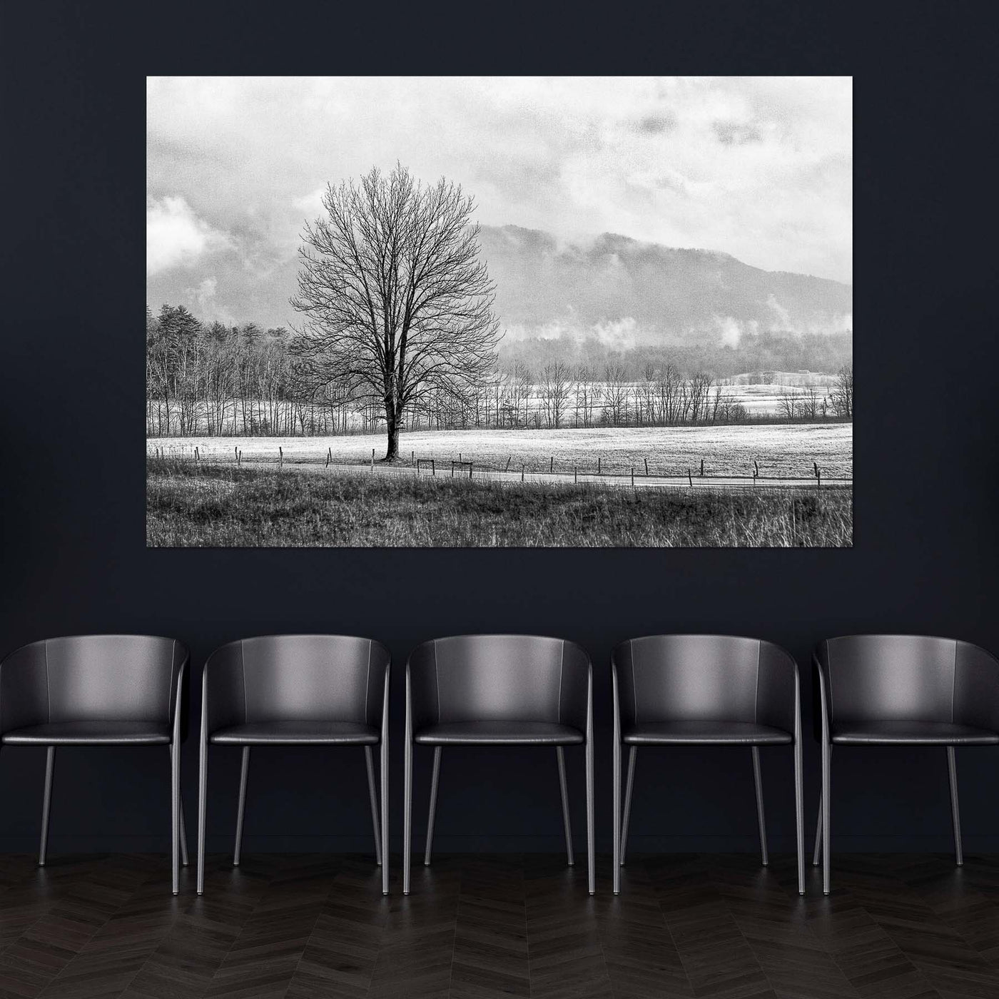 Black and White Tree and Country Road Art Print