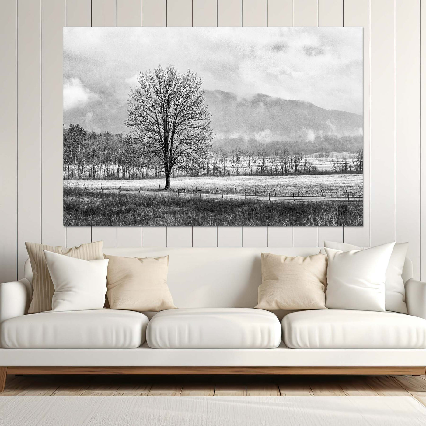 Black and White Tree and Country Road Art Print