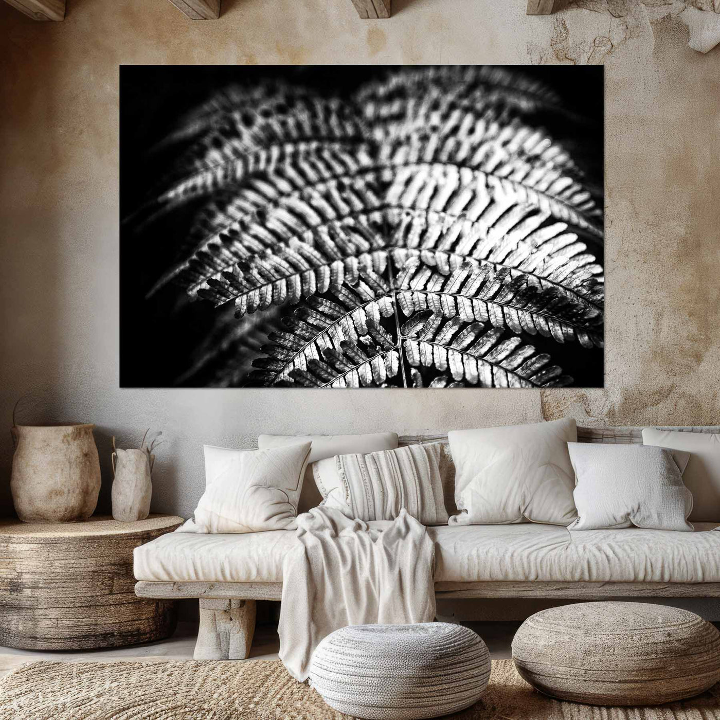 Relaxing Spa Art Black and White Fern