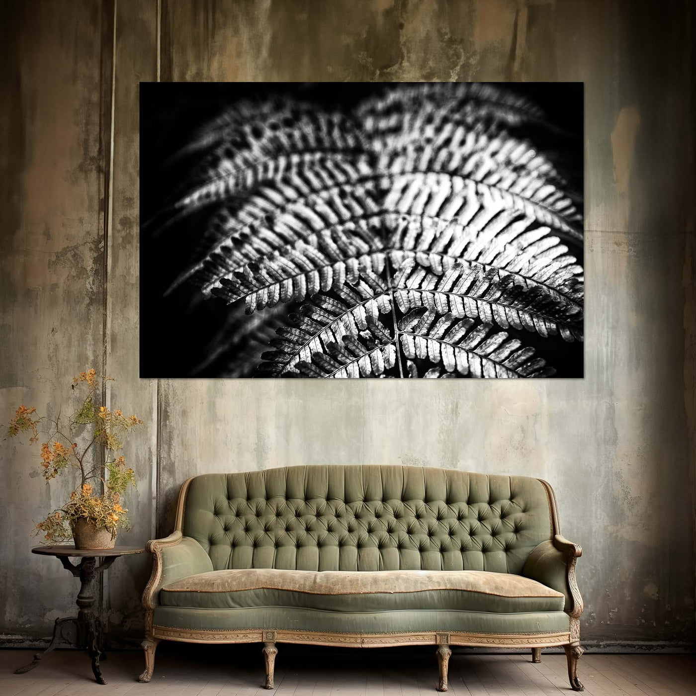 Relaxing Spa Art Black and White Fern