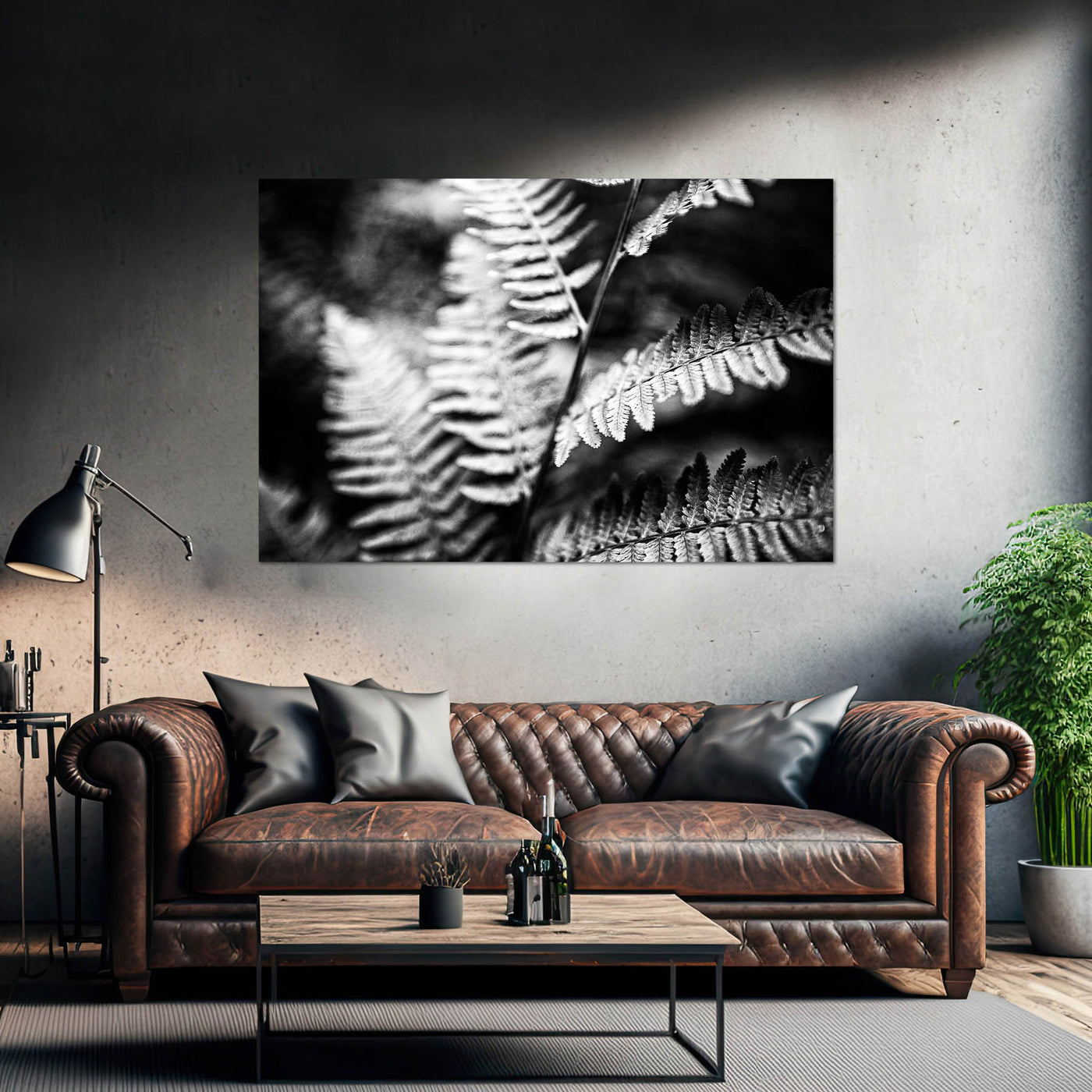 Black and White Ferns Calming Art Print