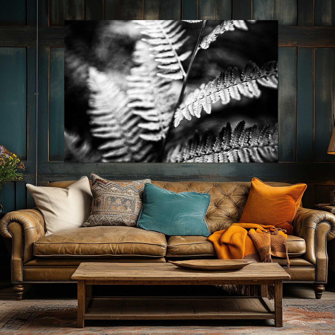 Black and White Ferns Calming Art Print
