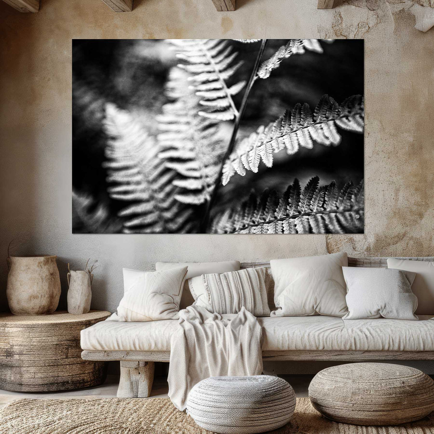 Black and White Ferns Calming Art Print