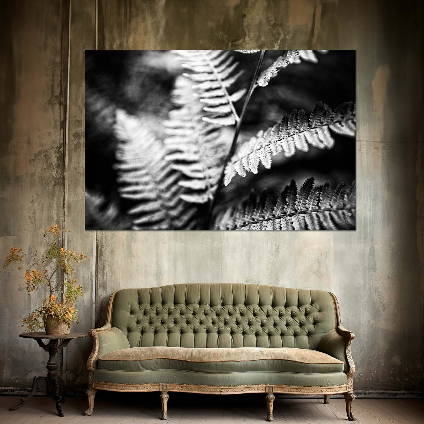 Black and White Ferns Calming Art Print