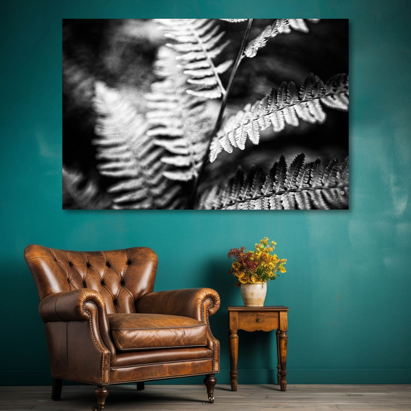Black and White Ferns Calming Art Print