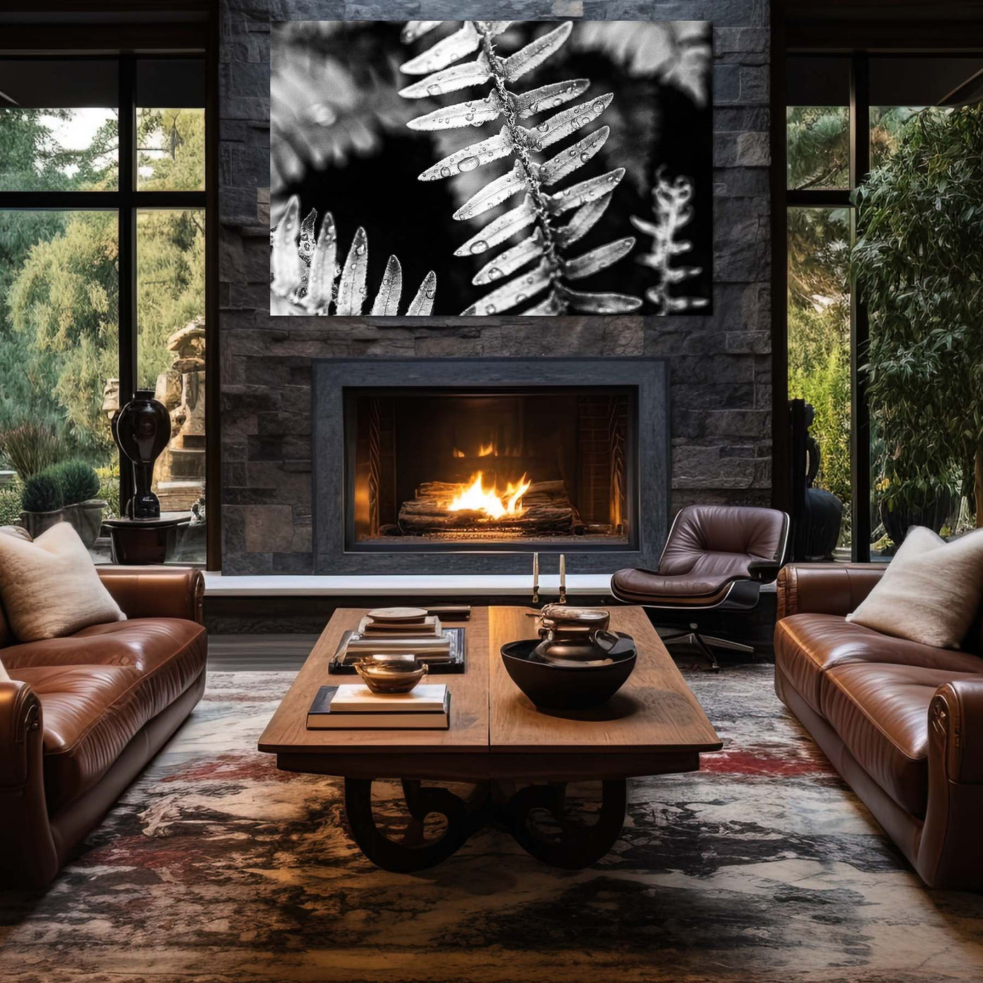Calming Artwork - Black and White Fern Art Print