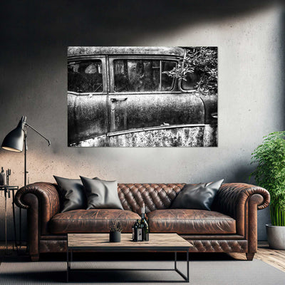 Old Car Black and White Art Print