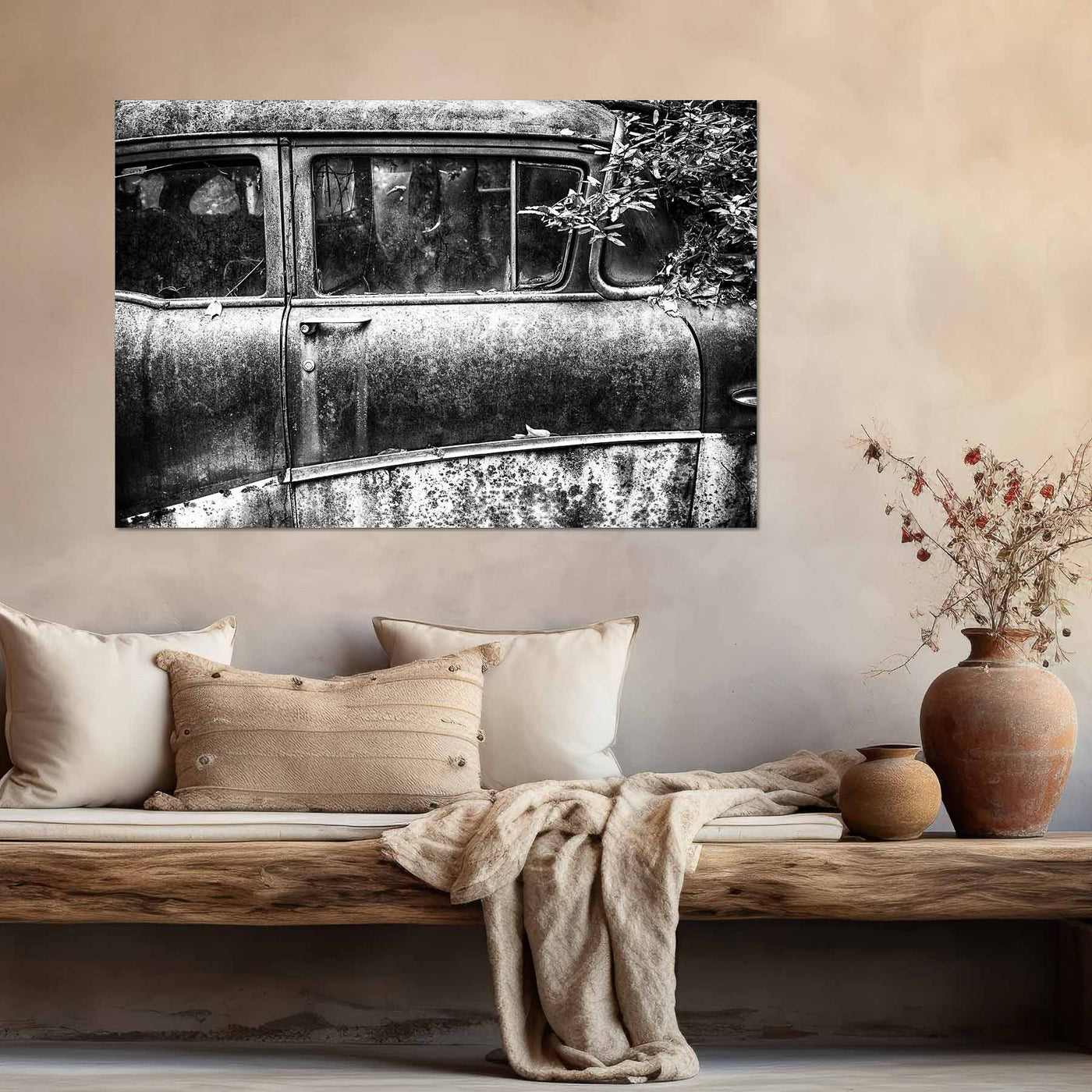 Old Car Black and White Art Print