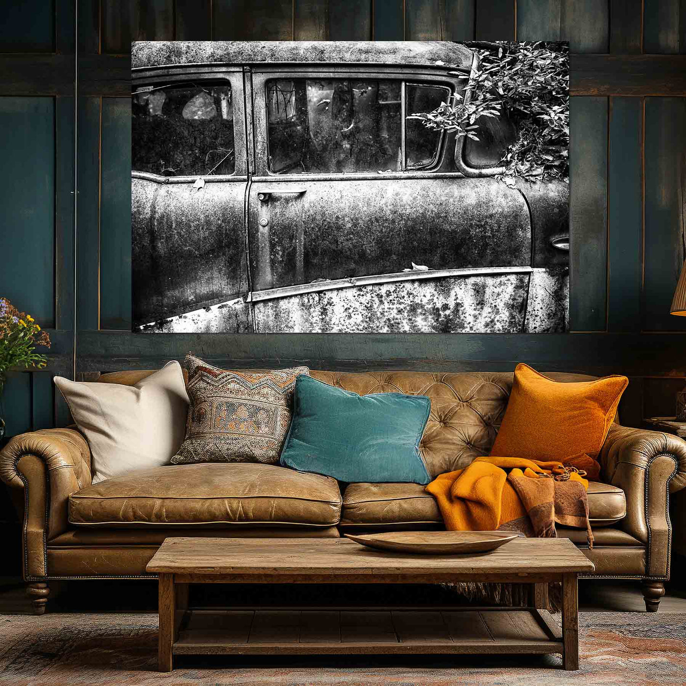 Old Car Black and White Art Print