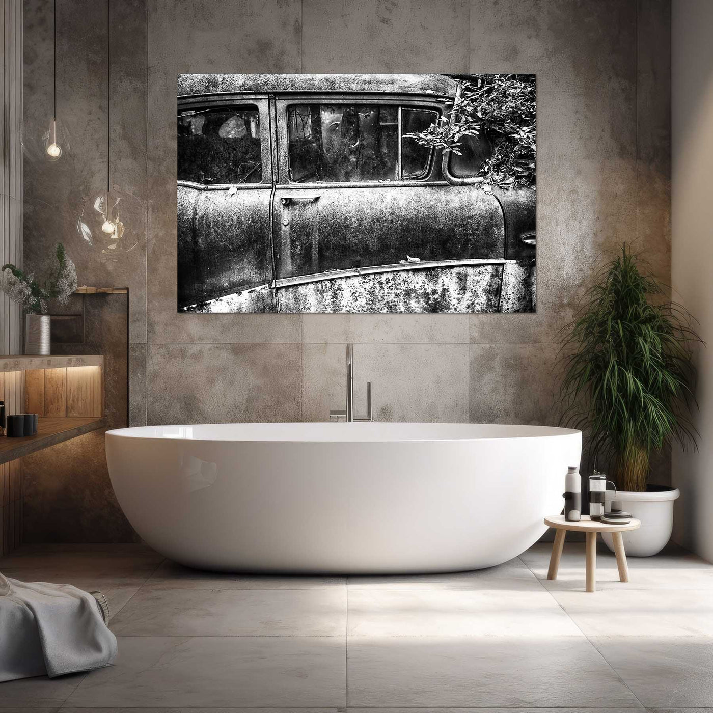 Old Car Black and White Art Print