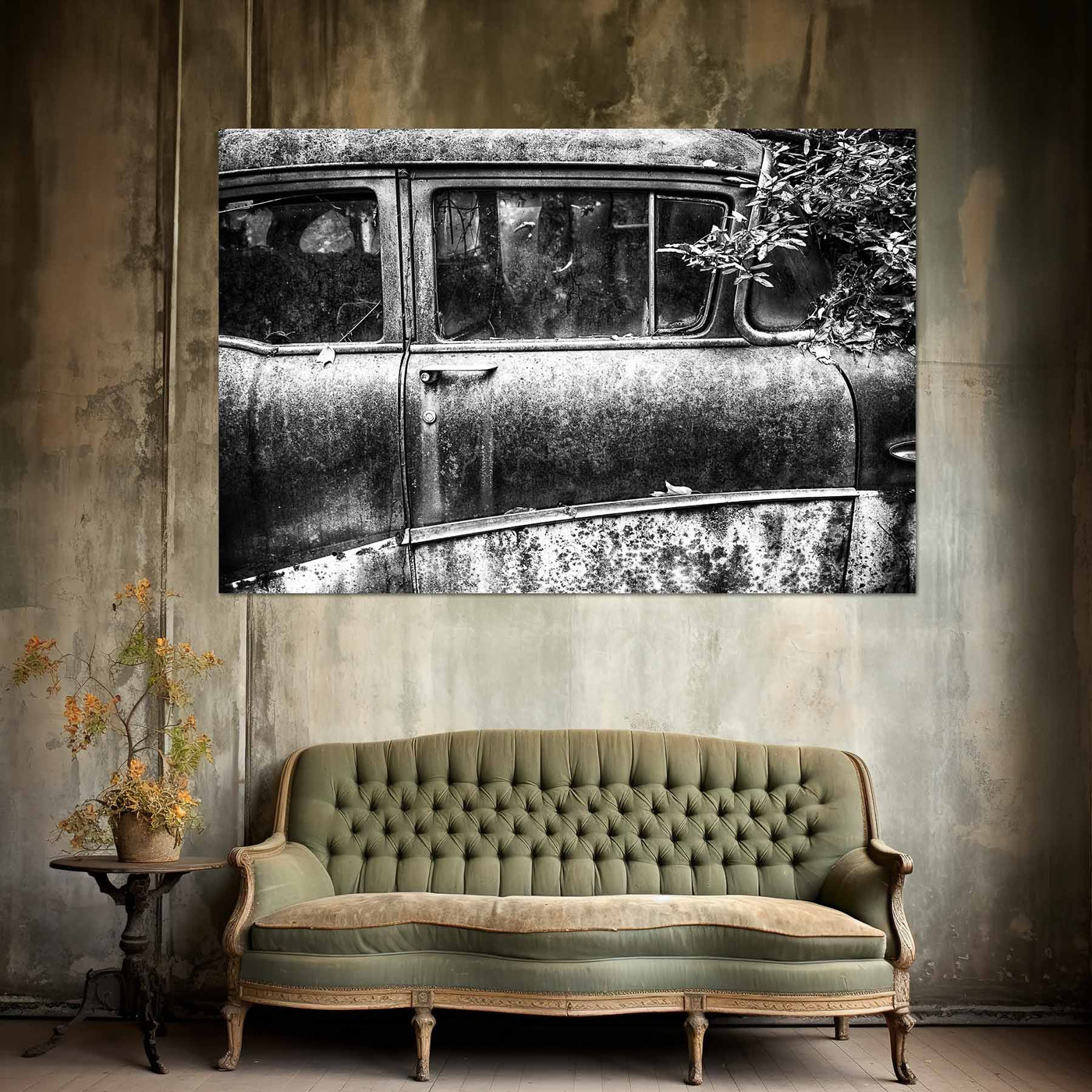 Old Car Black and White Art Print