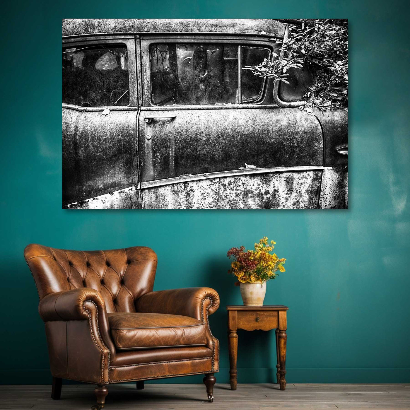 Old Car Black and White Art Print