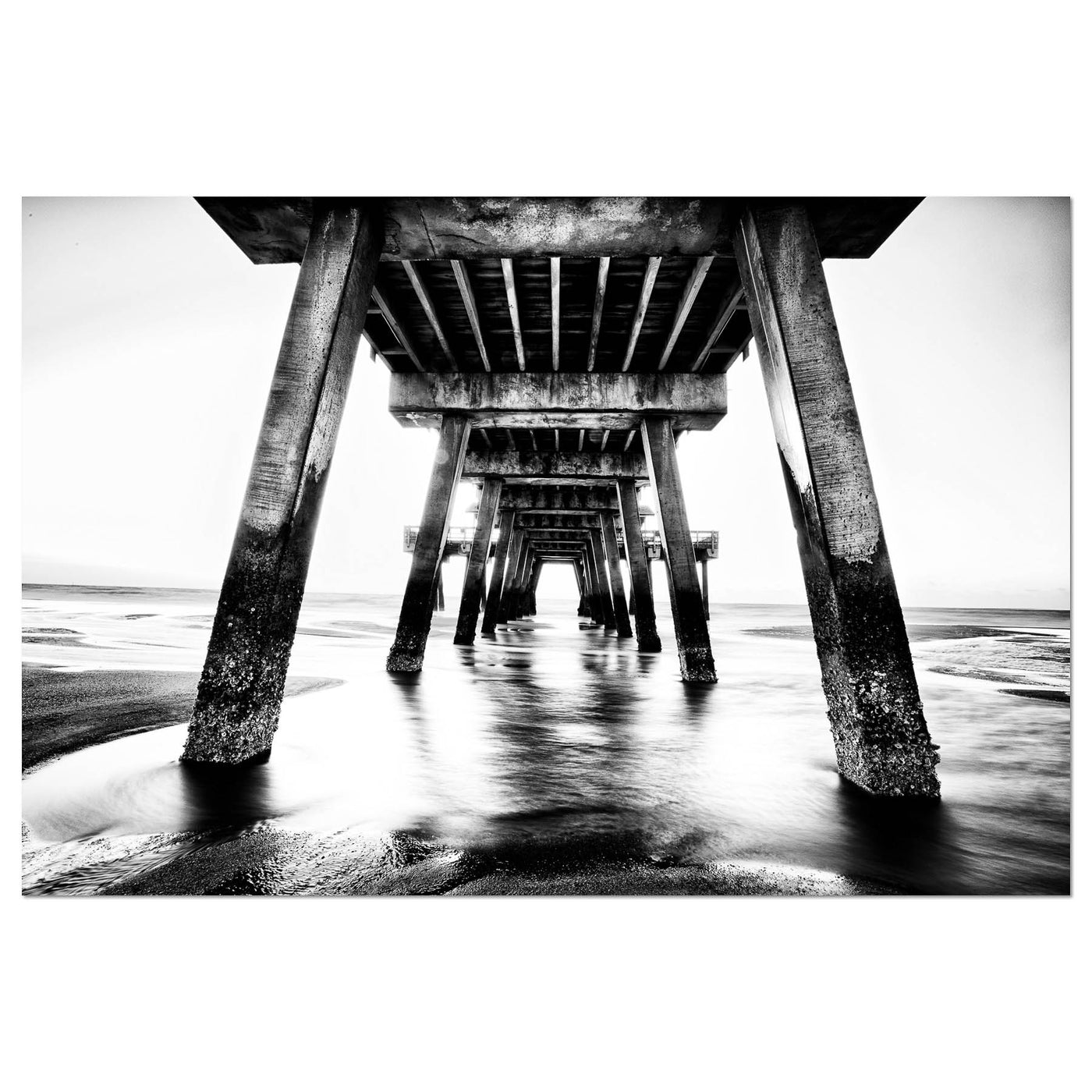 Black and White Beach Pier Wall Art Print