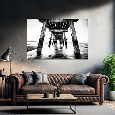 Black and White Beach Pier Wall Art Print