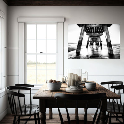 Black and White Beach Pier Wall Art Print