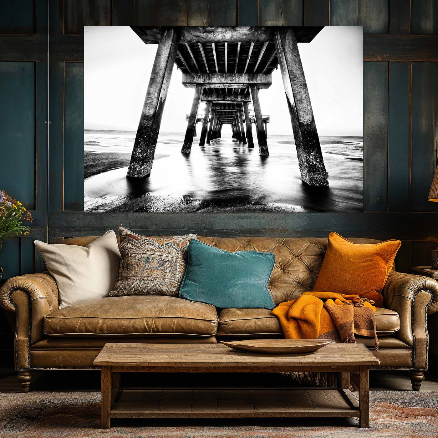 Black and White Beach Pier Wall Art Print