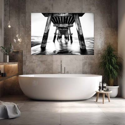 Black and White Beach Pier Wall Art Print
