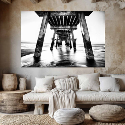 Black and White Beach Pier Wall Art Print