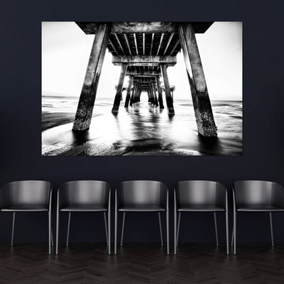 Black and White Beach Pier Wall Art Print