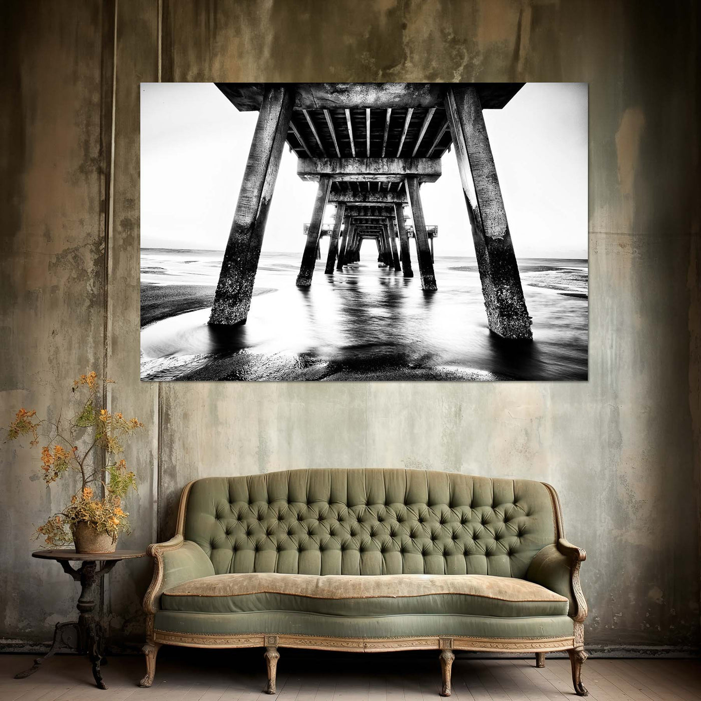 Black and White Beach Pier Wall Art Print