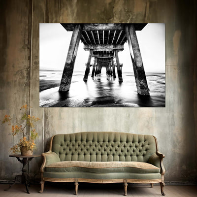 Black and White Beach Pier Wall Art Print