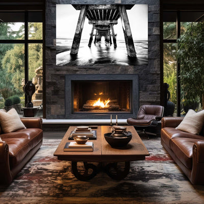 Black and White Beach Pier Wall Art Print