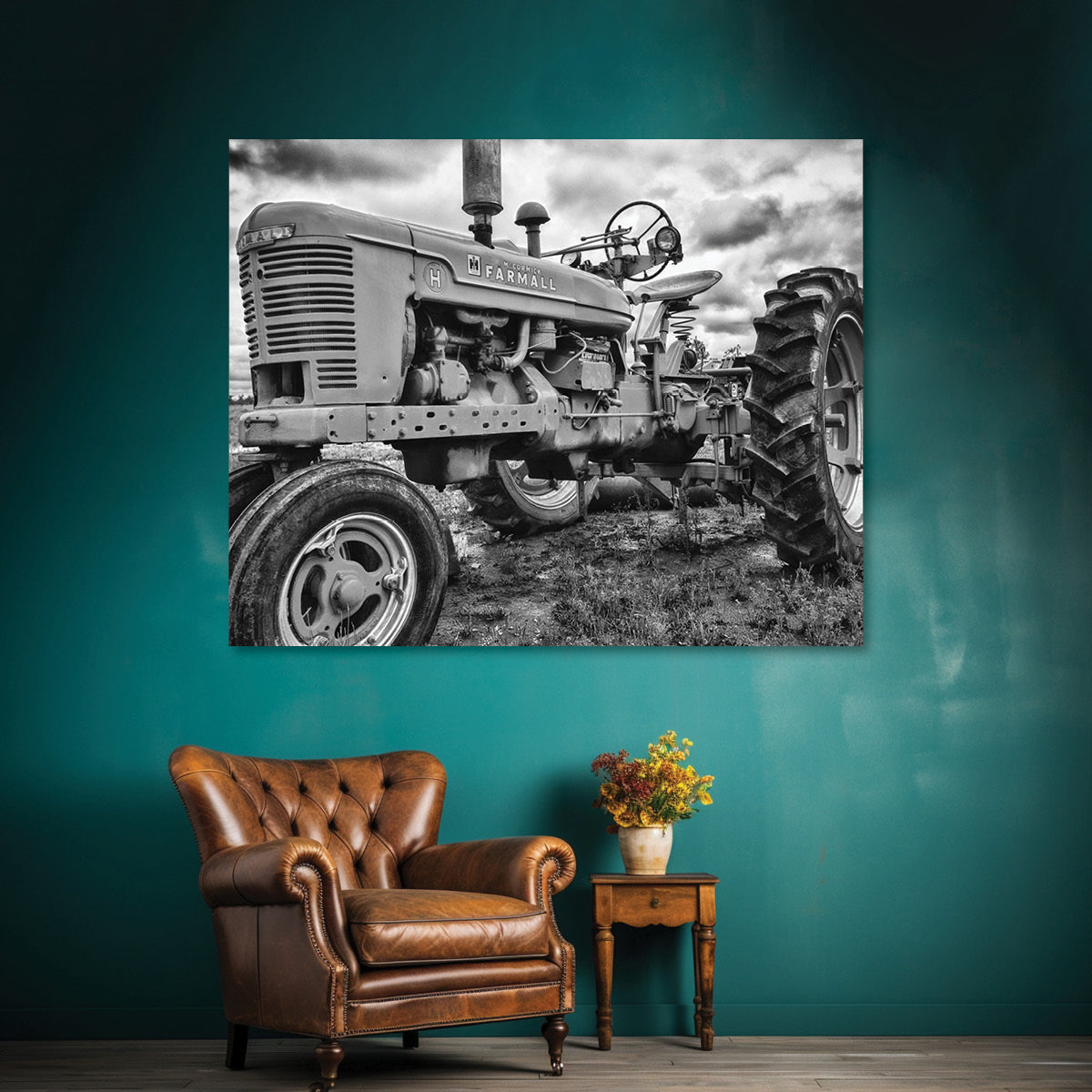 black and white tractor kitchen art
