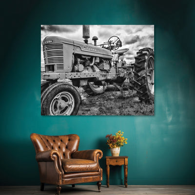 black and white tractor kitchen art
