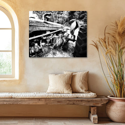black and white tractor art print