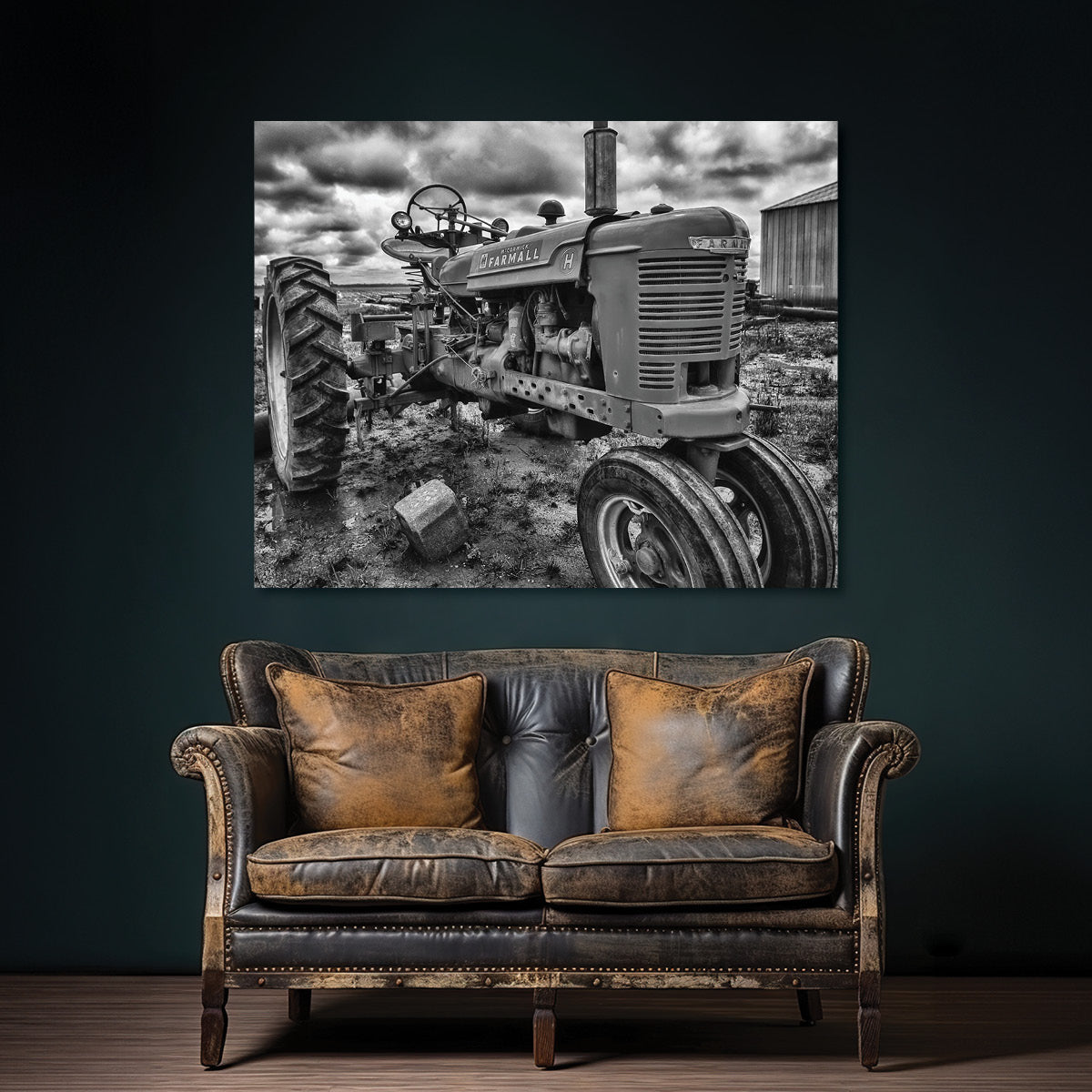 black and white old tractor wall art prints