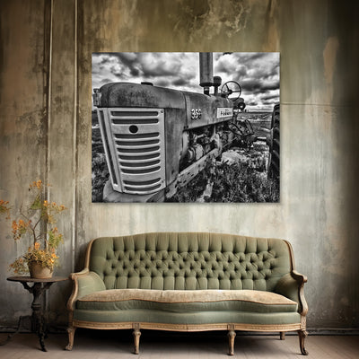 Antique Tractor Black and White Art Print