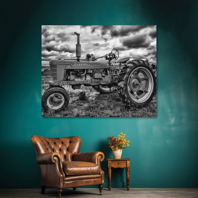 black and white vintage tractor artwork