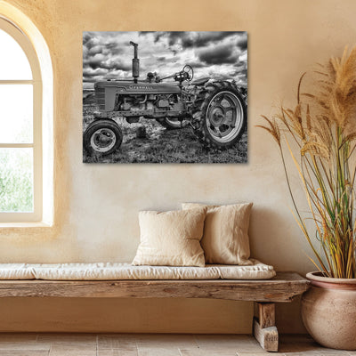 black and white old tractor fine art