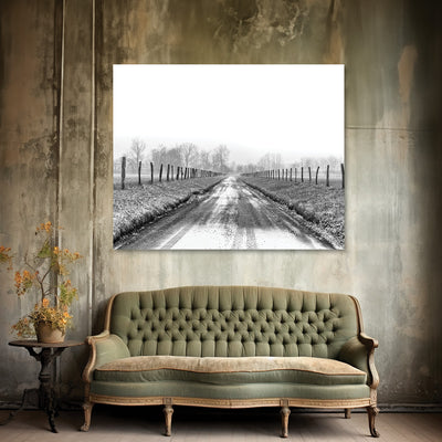 black and white road wall art
