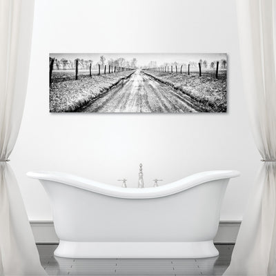 Black and White Snow Covered Road Art Print