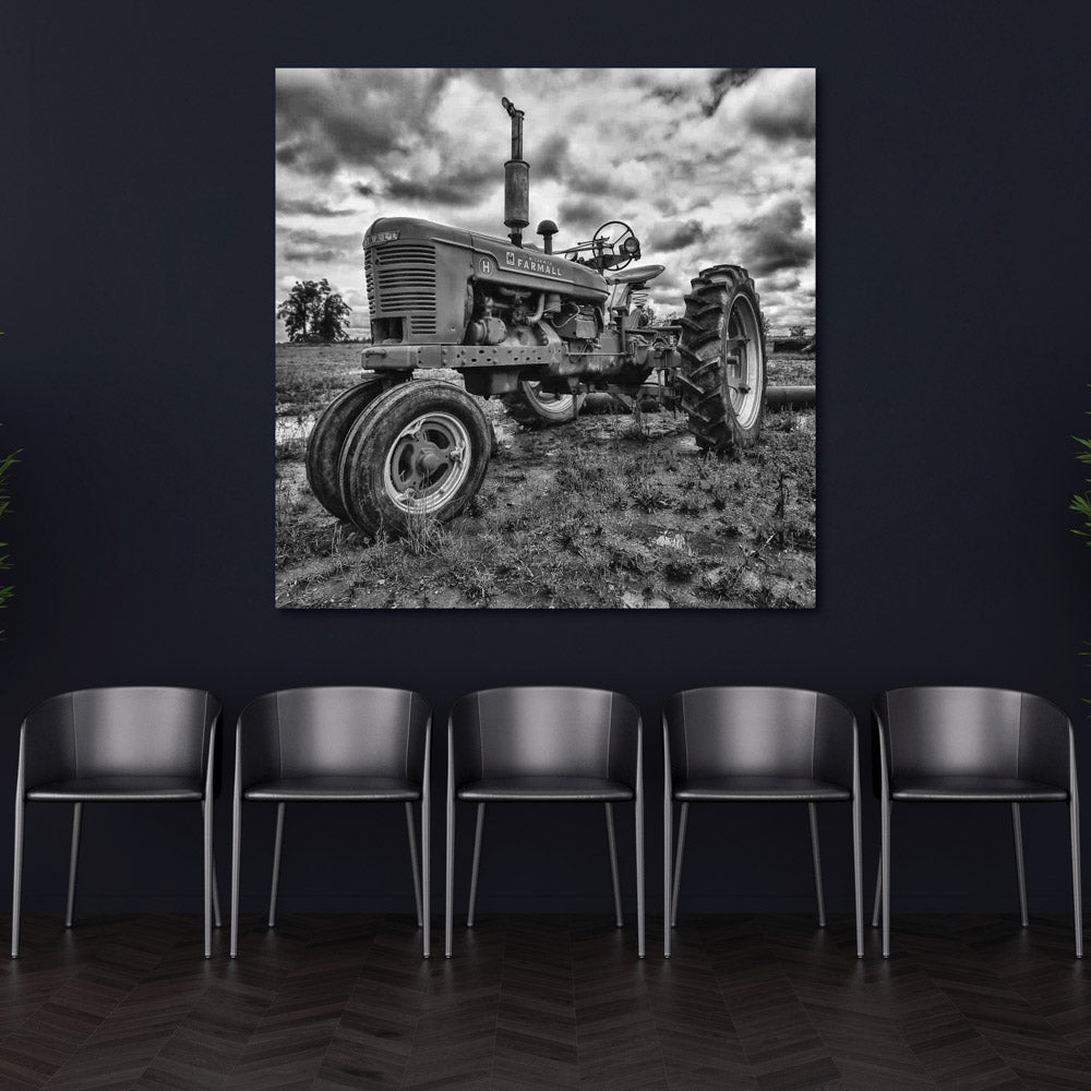 Black and White Farmall Tractor Wall Artwork
